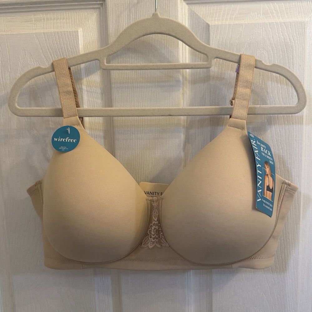 Vanity Fair NWT Wirefree Bra 71380 Beauty Back Beige Nude 38D Full Coverage